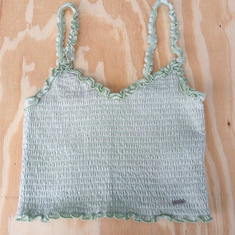 Hollister Light Green Smocked Crop Top